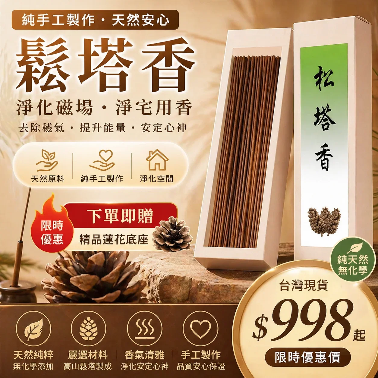 【純手工鬆塔香】🌲磁場淨化の招財祕器🔥 🌿一定要試試這個👉松塔香香香🌲 ✅鎮宅辟邪🛡️天然松脂×檀香,驅晦招財轉運勢 🙏淨化心靈🌀一縷清香掃除負能量,眼亮神清 ✨味道清新🛡️趕走您的不安於煩躁 🎯生意人/居家族🏡早晚一炷,黴運退散財氣聚 ✅ 開光加持,淨化空間,驅散負能量,帶來正能量與好運! 【純手工鬆塔香】🌲磁場淨化の招財祕器🔥 🌿一定要試試這個👉松塔香香香🌲 ✅鎮宅辟邪🛡️天然松脂×檀香,驅晦招財轉運勢 🙏淨化心靈🌀一縷清香掃除負能量,眼亮神清 ✨味道清新🛡️趕走您的不安於煩躁 🎯生意人/居家族🏡早晚一炷,黴運退散財氣聚 ✅ 開光加持,淨化空間,驅散負能量,帶來正能量與好運!
